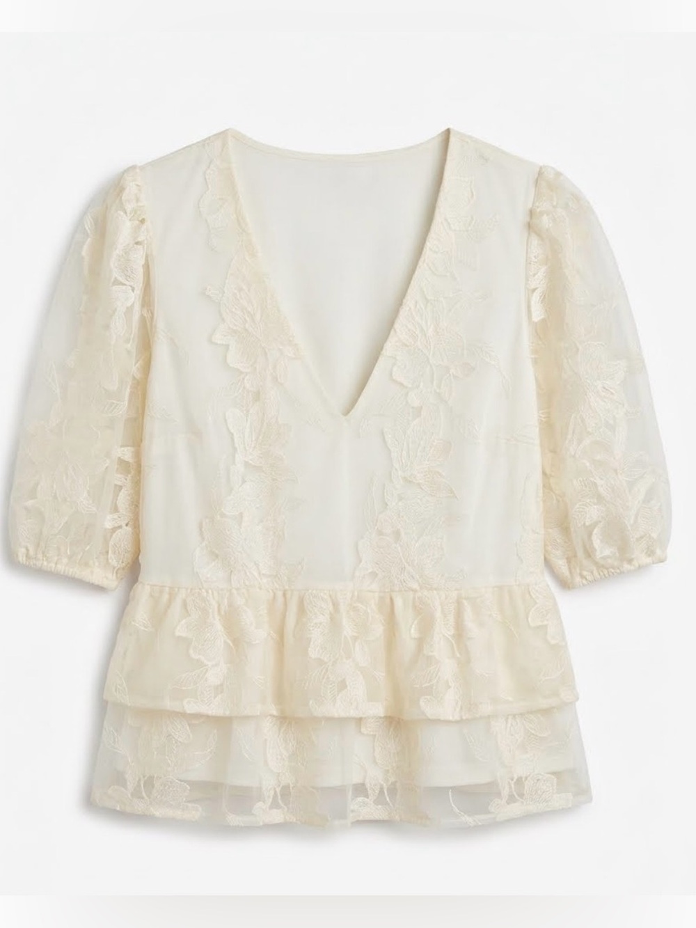 Express Ivory Lace V-Neck Peplum Blouse